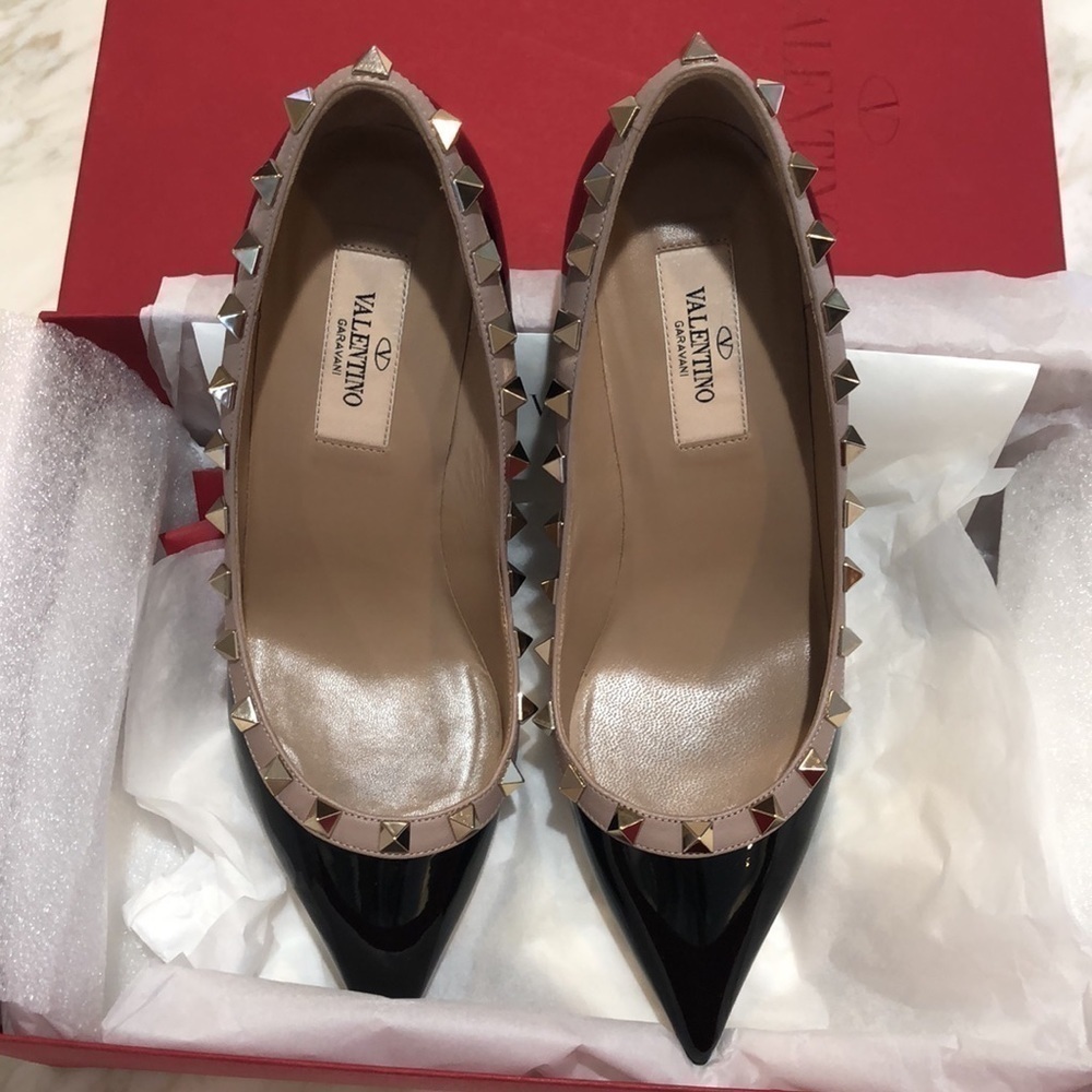 VALENTINO GARAVANI Patent Rockstud Pump 85mm - Black/Poudre - Picture 7 of 9